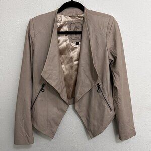 My‎ Tribe Women's Long Sleeve Leather Biker Jacket Open Front Cropped Beige M